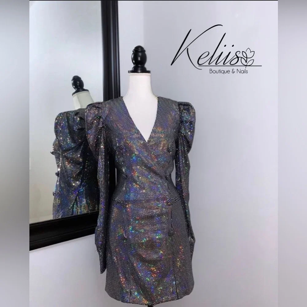 blazer mini dress with a surplice neck, structured shoulders - Picture 1 of 5